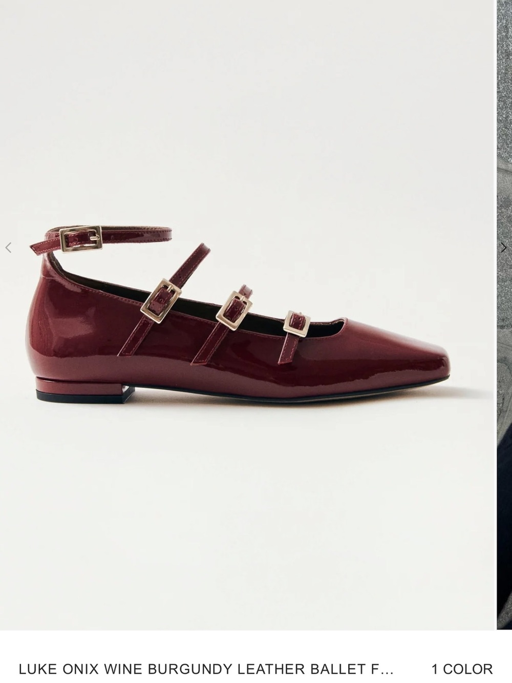 ALOHAS Wine Burgundy Patent Leather Multi-Buckle Ballet Flat